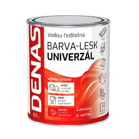 DENAS Univerzál LESK biela 0,7 Kg  - vodou riediteľná farba 